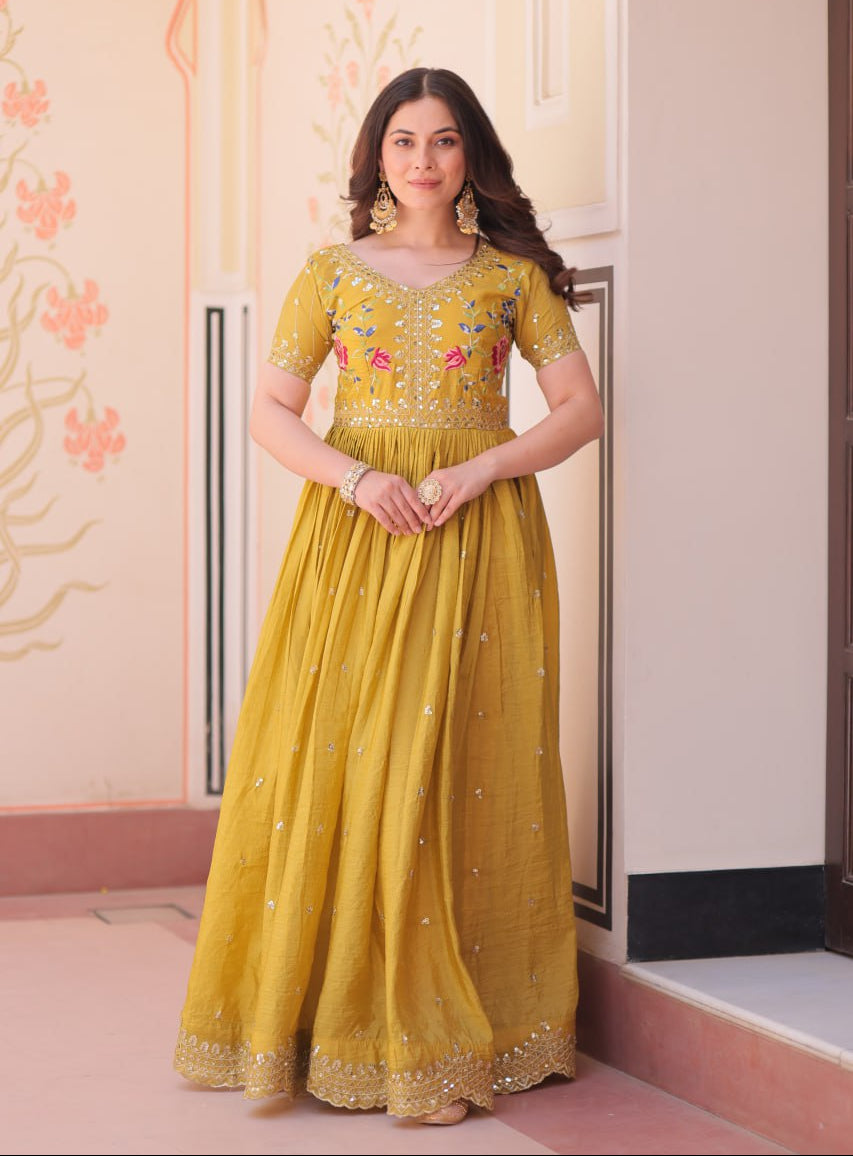 Gold Crush Embroidered Gown – Fully Stitched & Ready to Wear