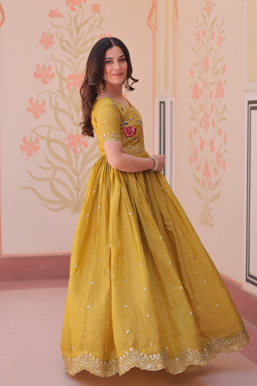Gold Crush Embroidered Gown – Fully Stitched & Ready to Wear