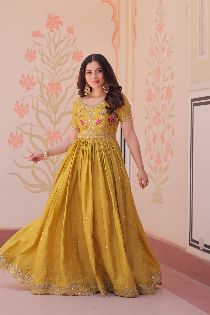 Gold Crush Embroidered Gown – Fully Stitched & Ready to Wear