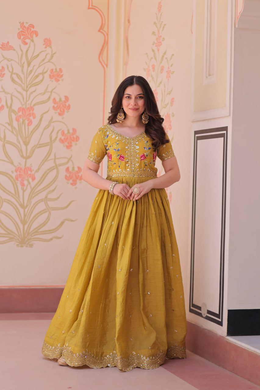 Gold Crush Embroidered Gown – Fully Stitched & Ready to Wear