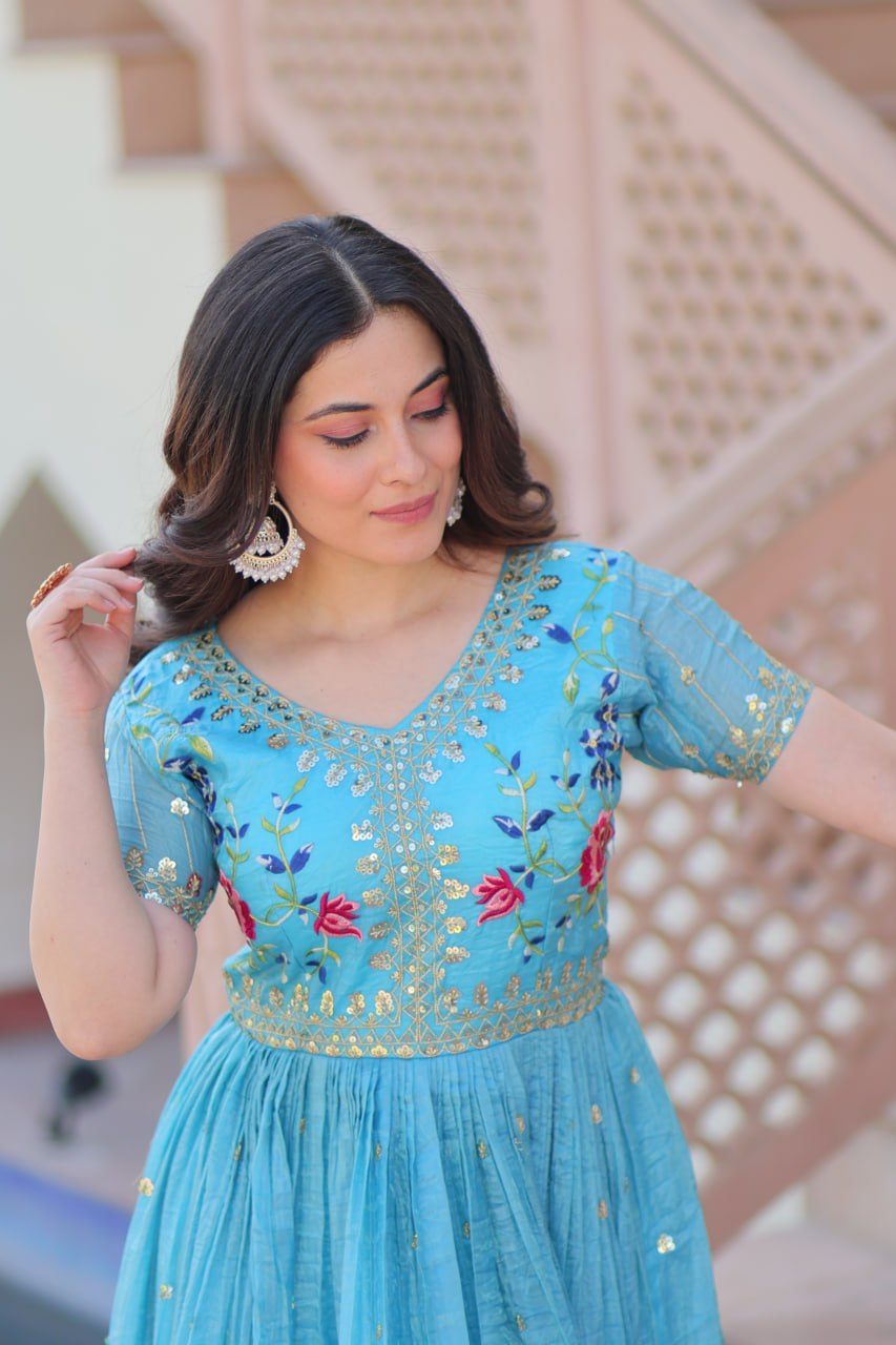 Gold Crush Embroidered Gown – Fully Stitched & Ready to Wear