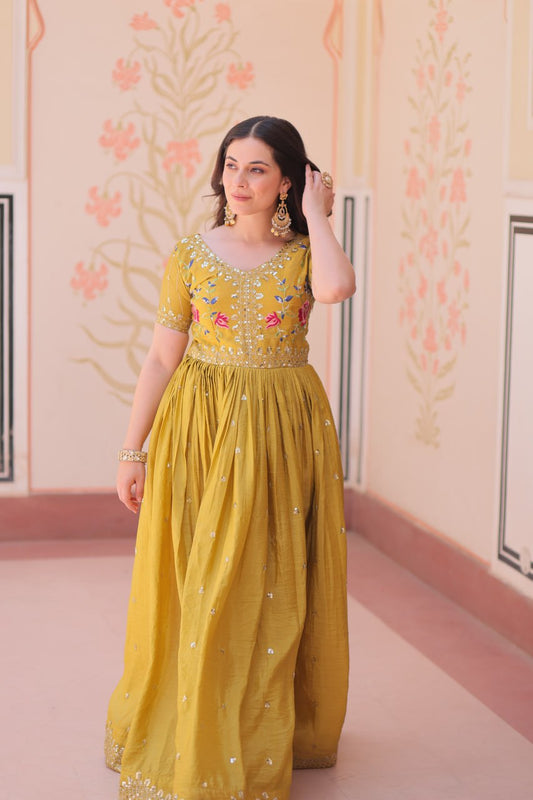 Gold Crush Embroidered Gown – Fully Stitched & Ready to Wear