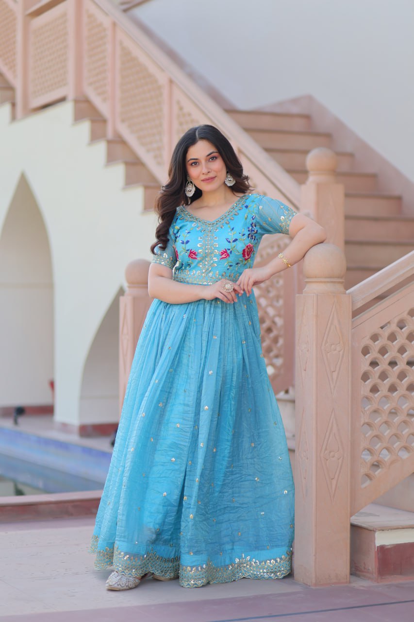 Gold Crush Embroidered Gown – Fully Stitched & Ready to Wear