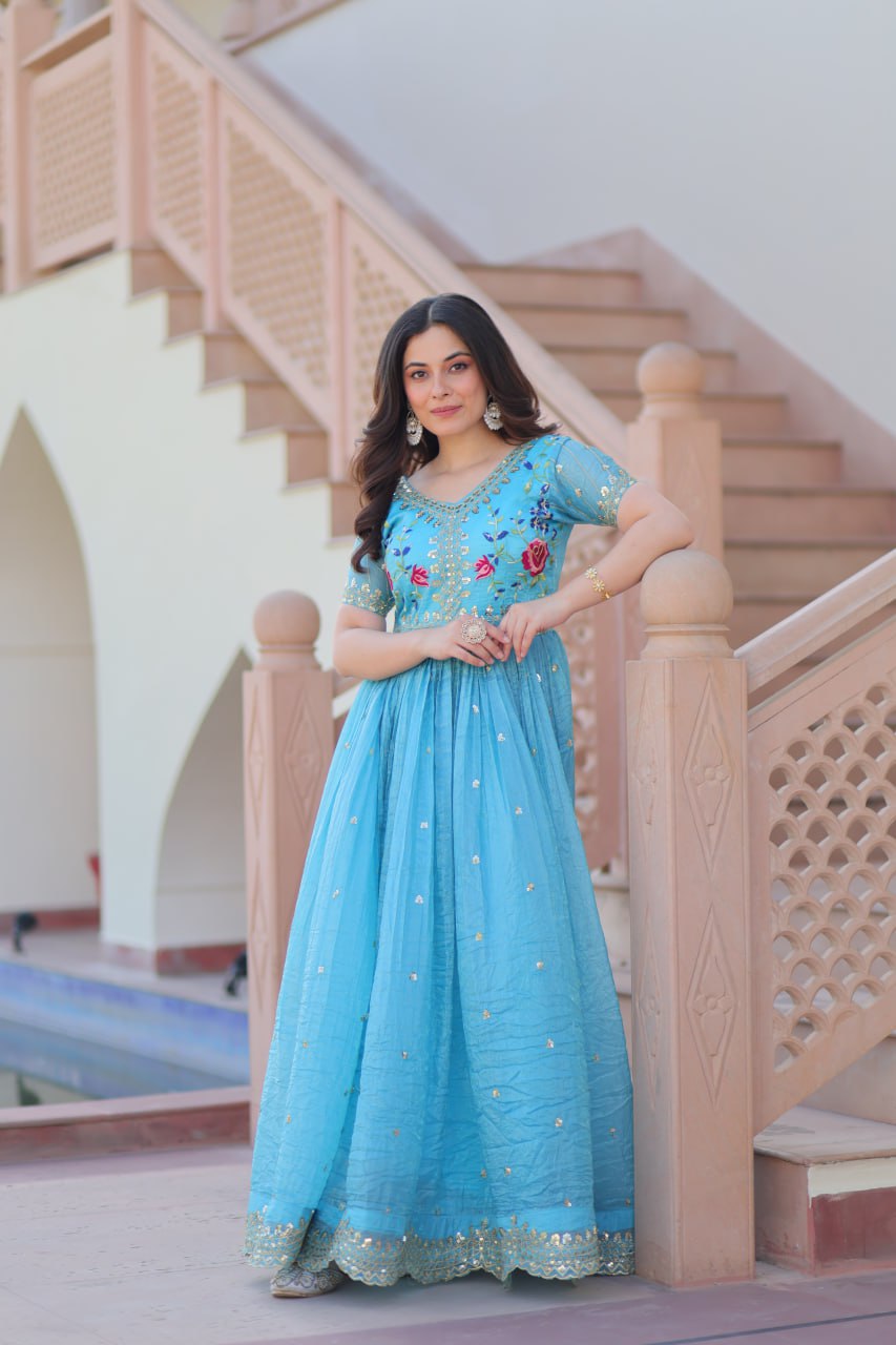 Gold Crush Embroidered Gown – Fully Stitched & Ready to Wear