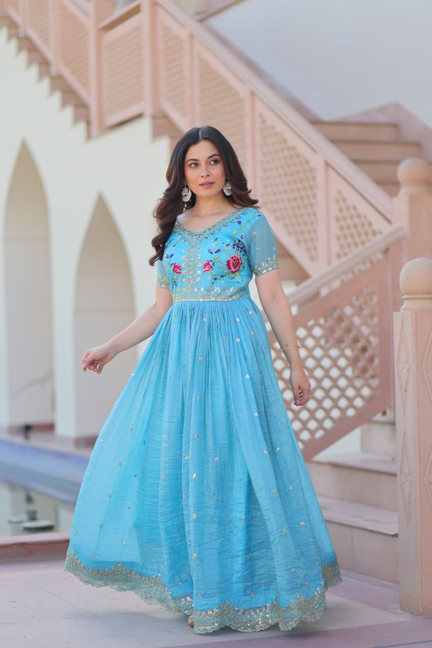 Gold Crush Embroidered Gown – Fully Stitched & Ready to Wear