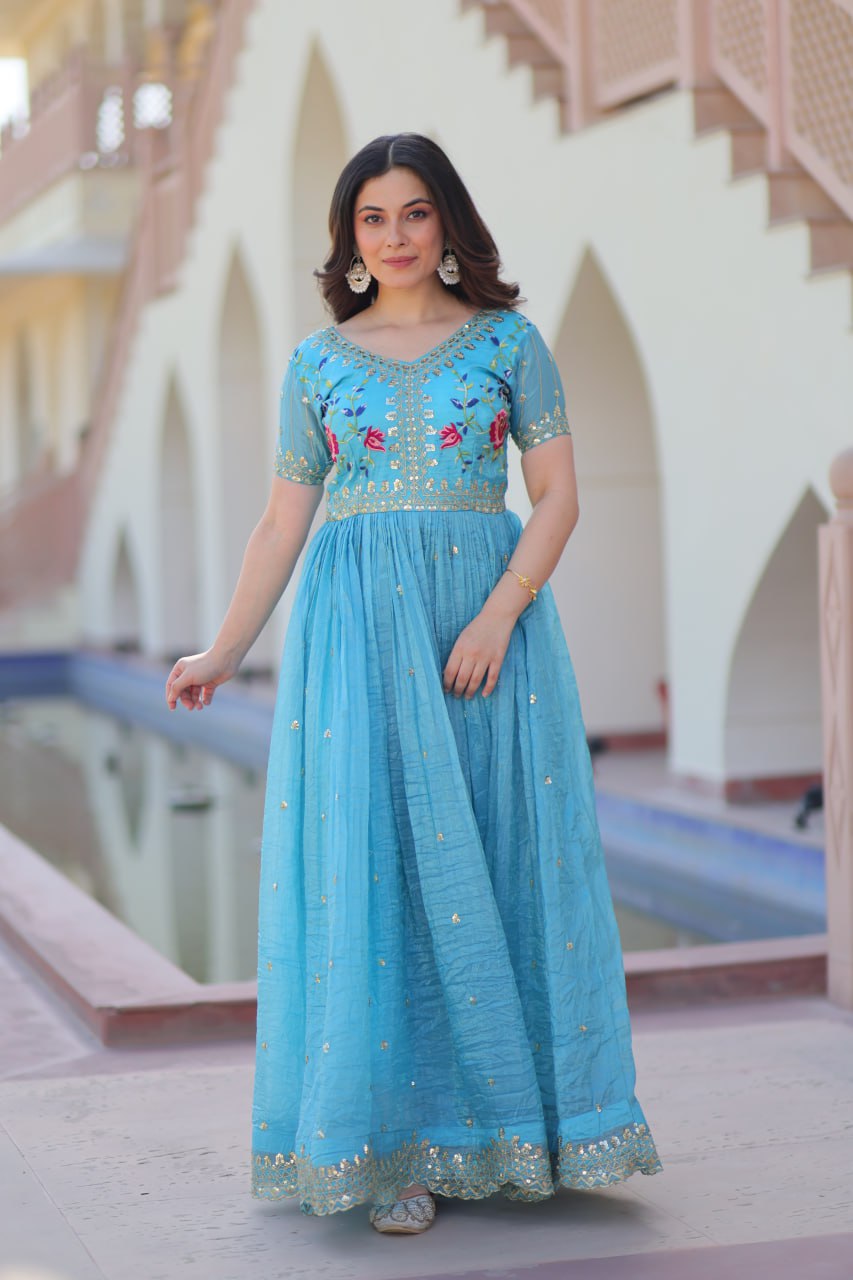 Gold Crush Embroidered Gown – Fully Stitched & Ready to Wear