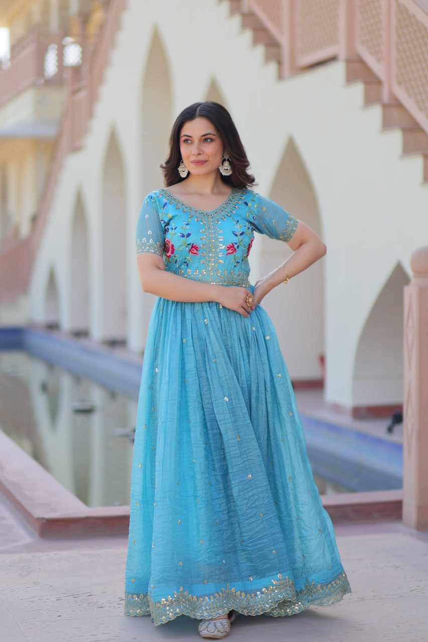 Gold Crush Embroidered Gown – Fully Stitched & Ready to Wear