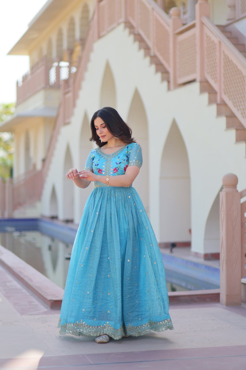 Gold Crush Embroidered Gown – Fully Stitched & Ready to Wear