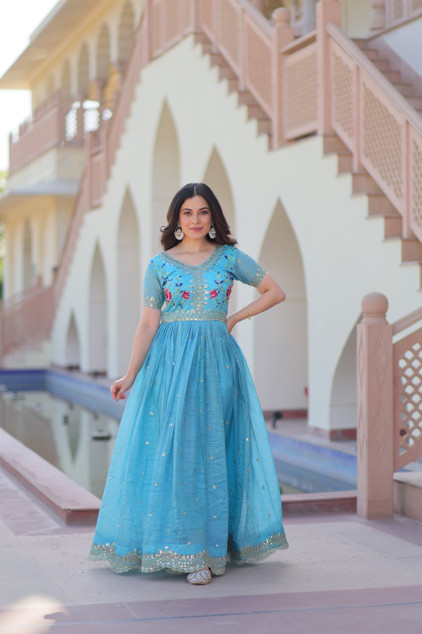 Gold Crush Embroidered Gown – Fully Stitched & Ready to Wear