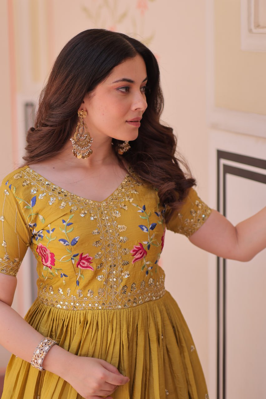 Gold Crush Embroidered Gown – Fully Stitched & Ready to Wear