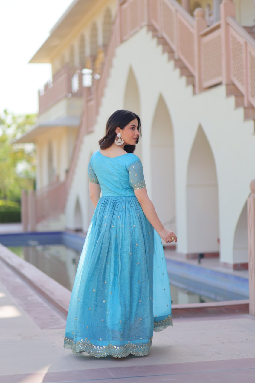Gold Crush Embroidered Gown – Fully Stitched & Ready to Wear