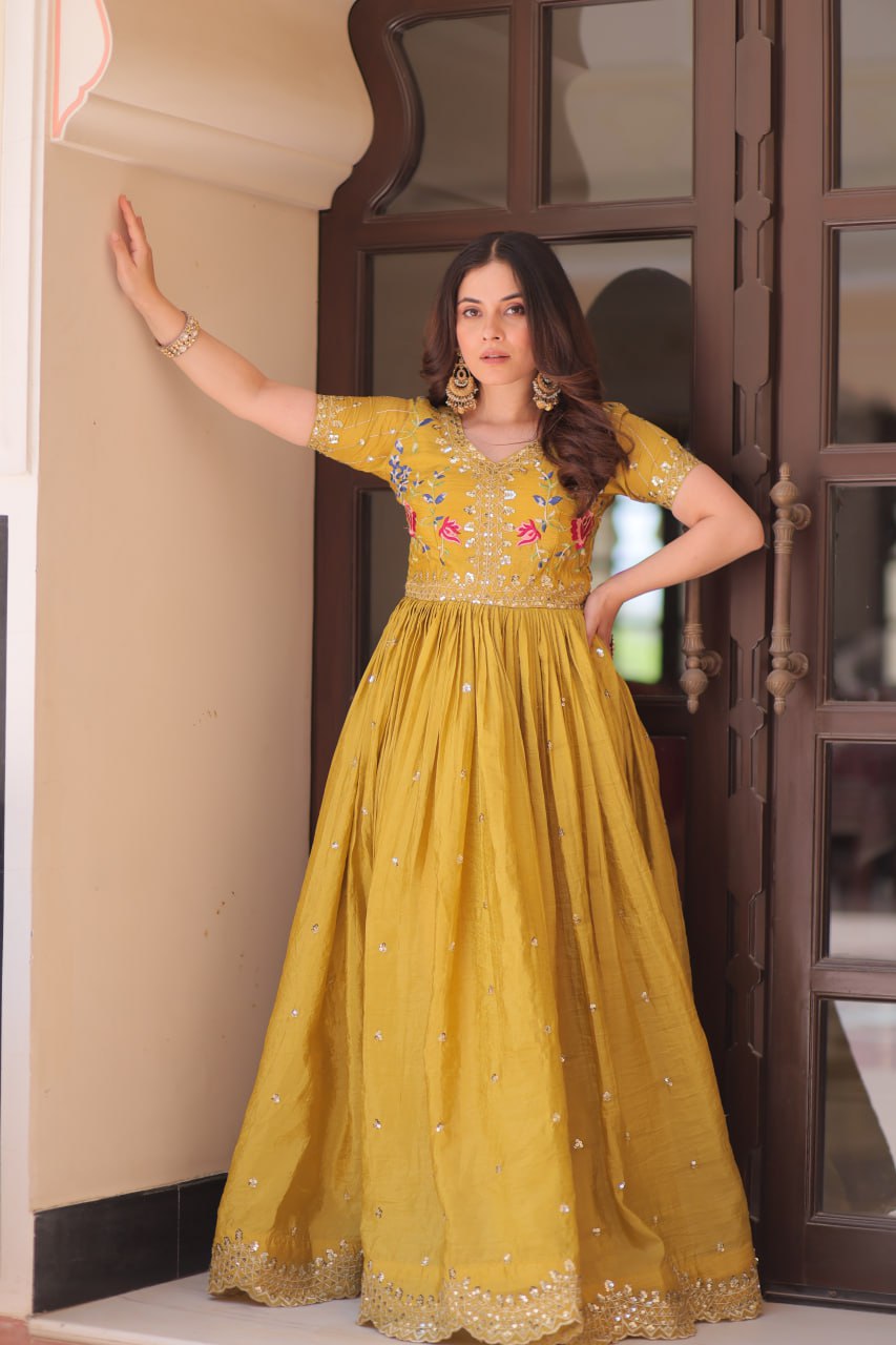 Gold Crush Embroidered Gown – Fully Stitched & Ready to Wear