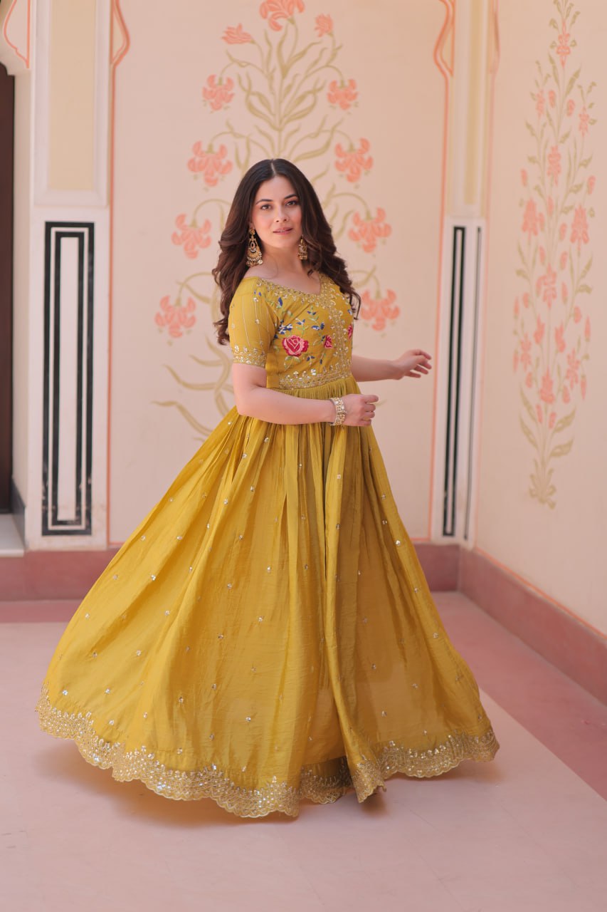 Gold Crush Embroidered Gown – Fully Stitched & Ready to Wear