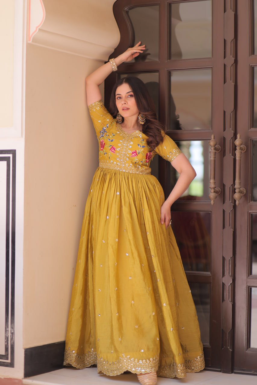 Gold Crush Embroidered Gown – Fully Stitched & Ready to Wear