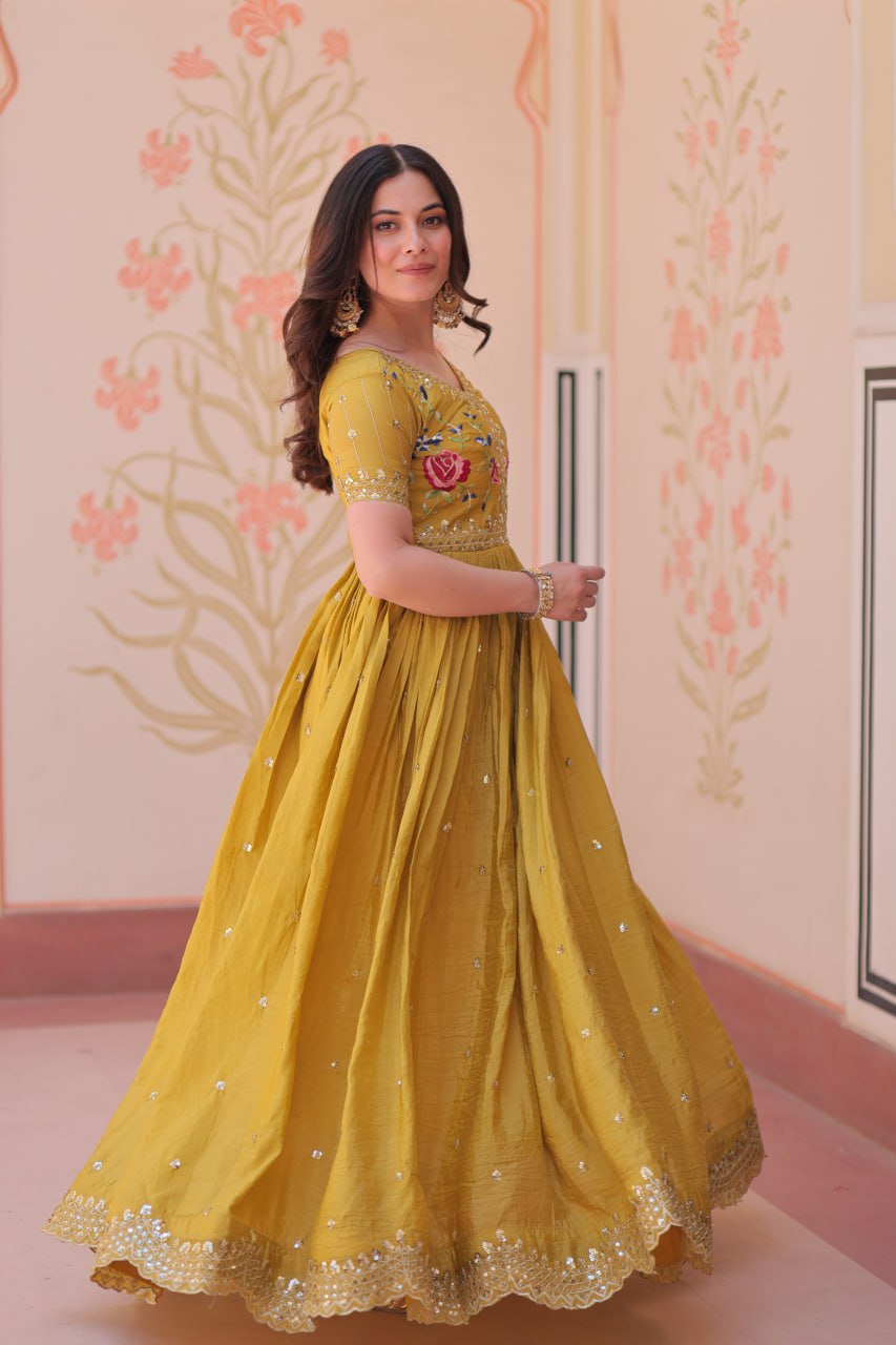 Gold Crush Embroidered Gown – Fully Stitched & Ready to Wear