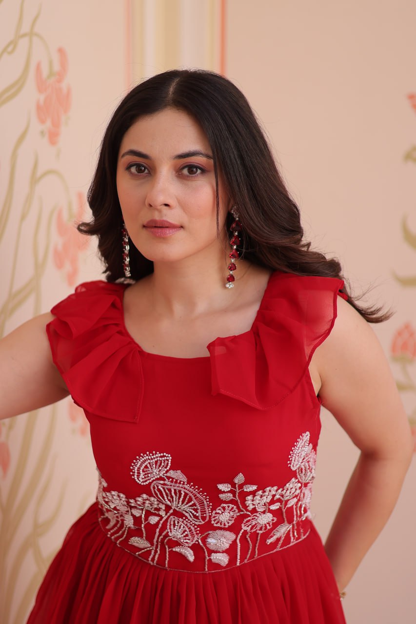 Sleeveless Faux Blooming Beads Embroidered Gown – Party & Festive Wear