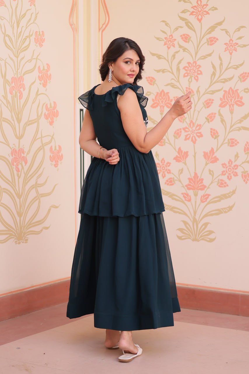 Sleeveless Faux Blooming Beads Embroidered Gown – Party & Festive Wear
