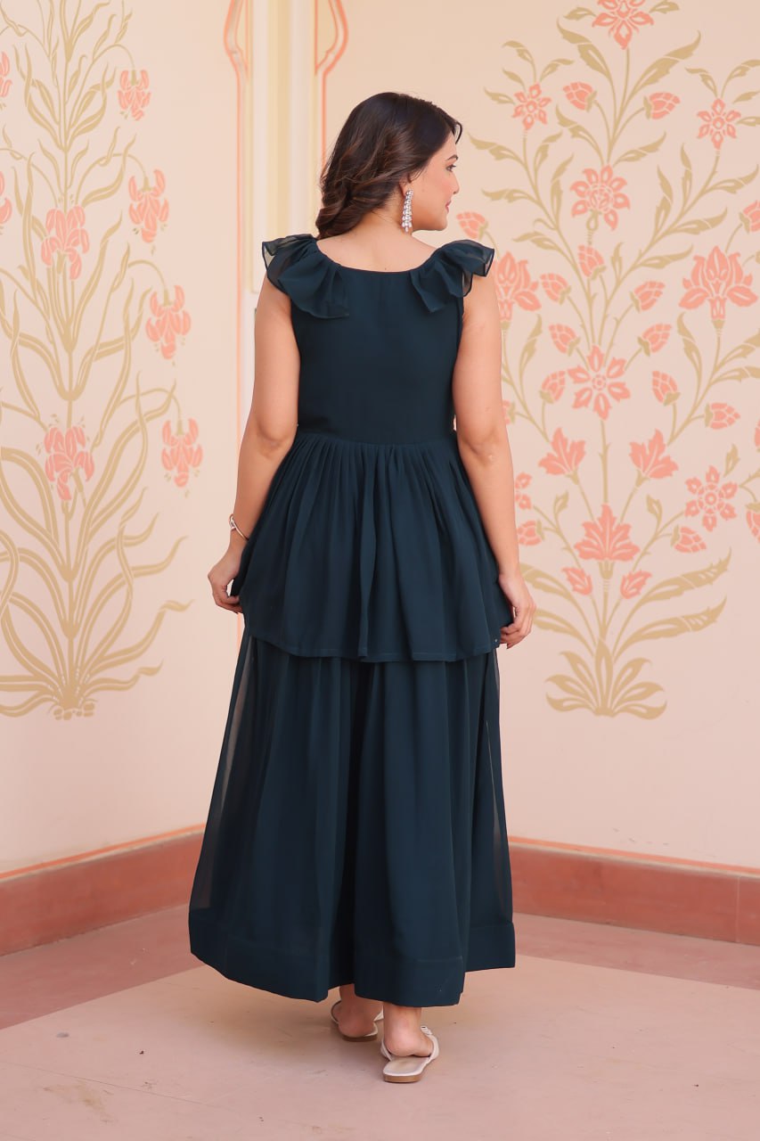 Sleeveless Faux Blooming Beads Embroidered Gown – Party & Festive Wear