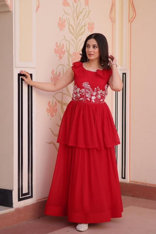 Sleeveless Faux Blooming Beads Embroidered Gown – Party & Festive Wear