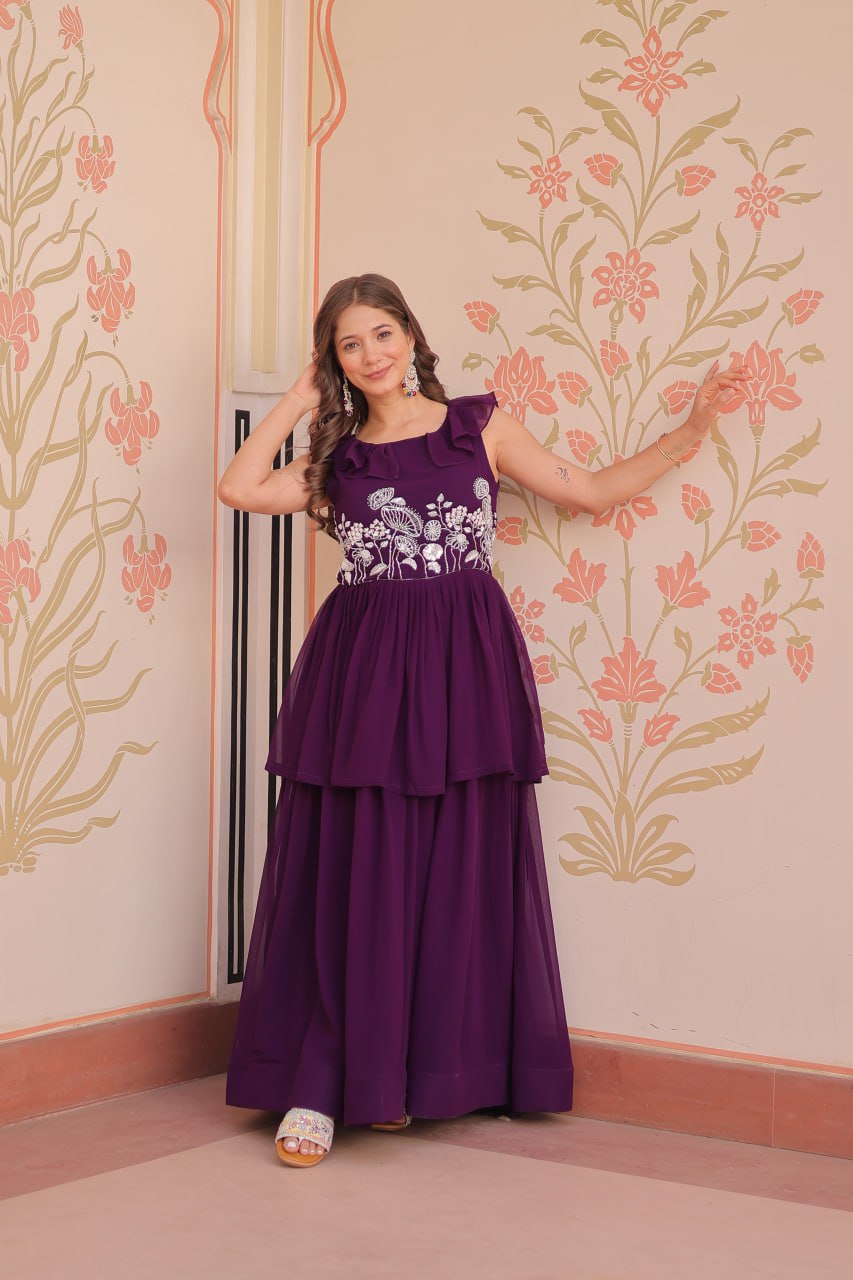 Sleeveless Faux Blooming Beads Embroidered Gown – Party & Festive Wear