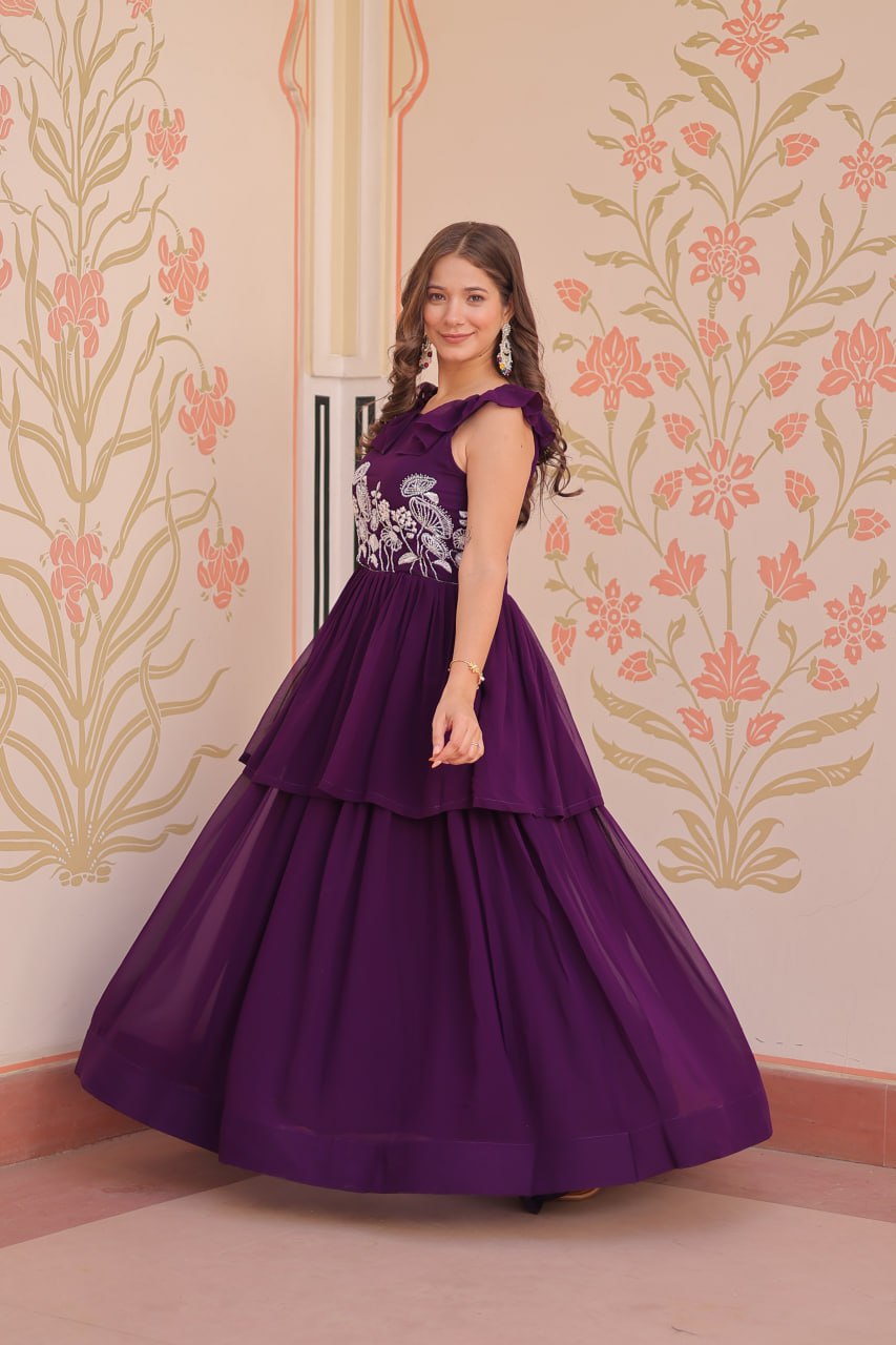 Sleeveless Faux Blooming Beads Embroidered Gown – Party & Festive Wear