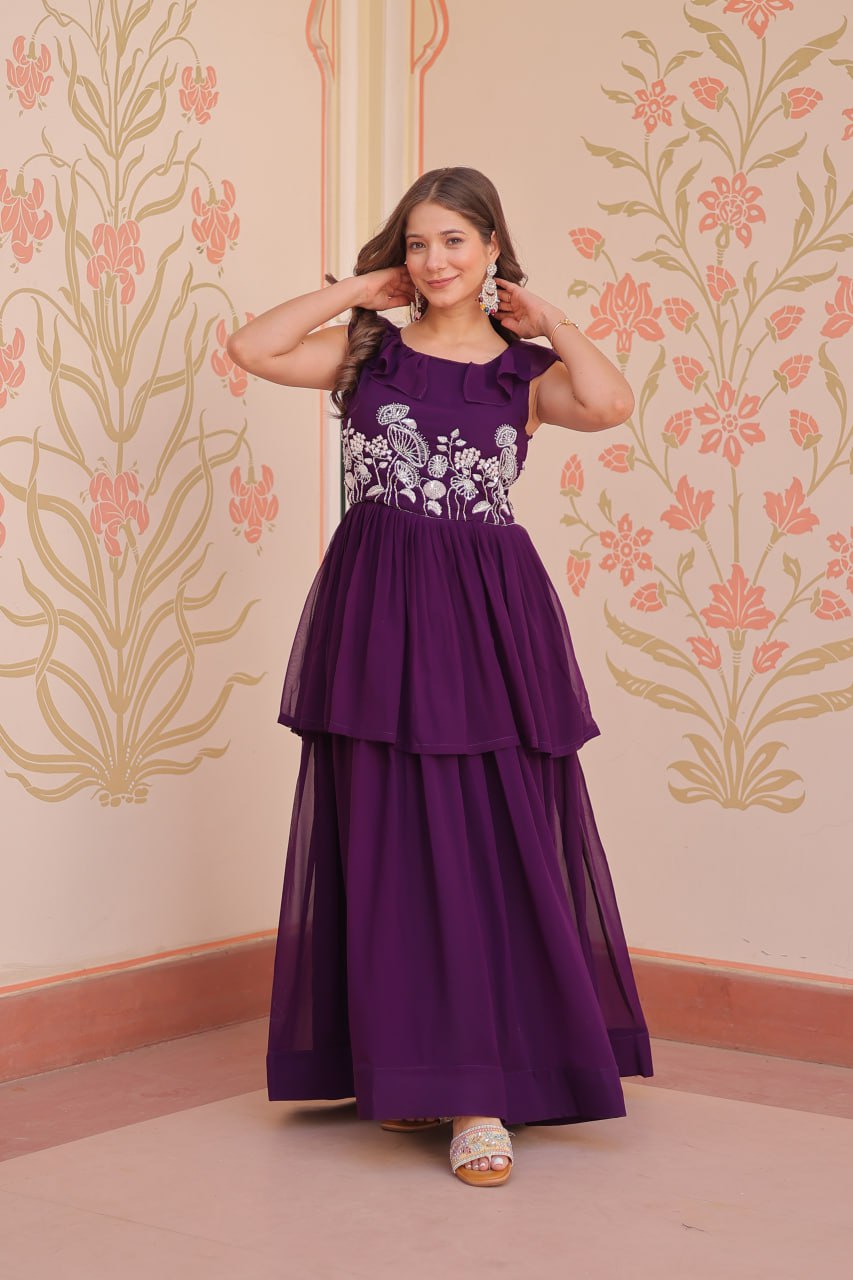 Sleeveless Faux Blooming Beads Embroidered Gown – Party & Festive Wear