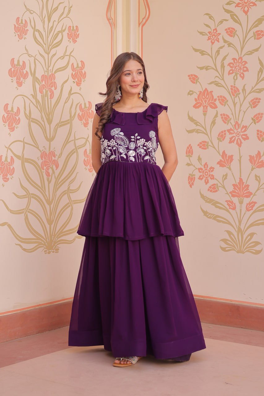 Sleeveless Faux Blooming Beads Embroidered Gown – Party & Festive Wear