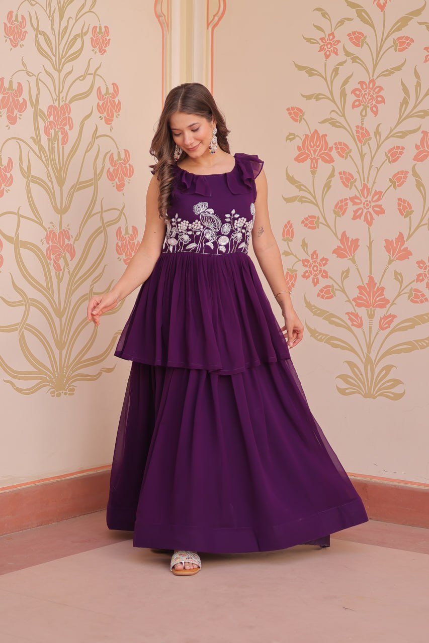 Sleeveless Faux Blooming Beads Embroidered Gown – Party & Festive Wear