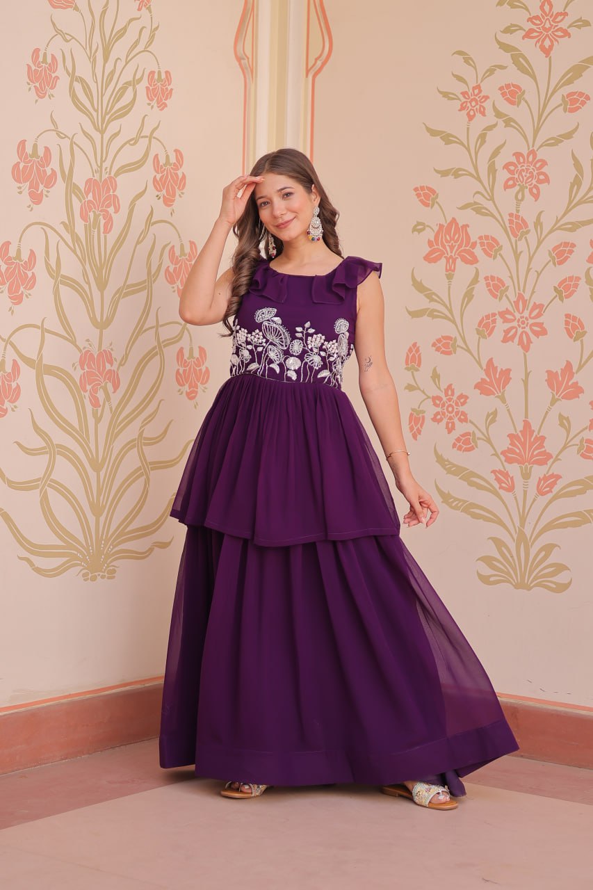 Sleeveless Faux Blooming Beads Embroidered Gown – Party & Festive Wear