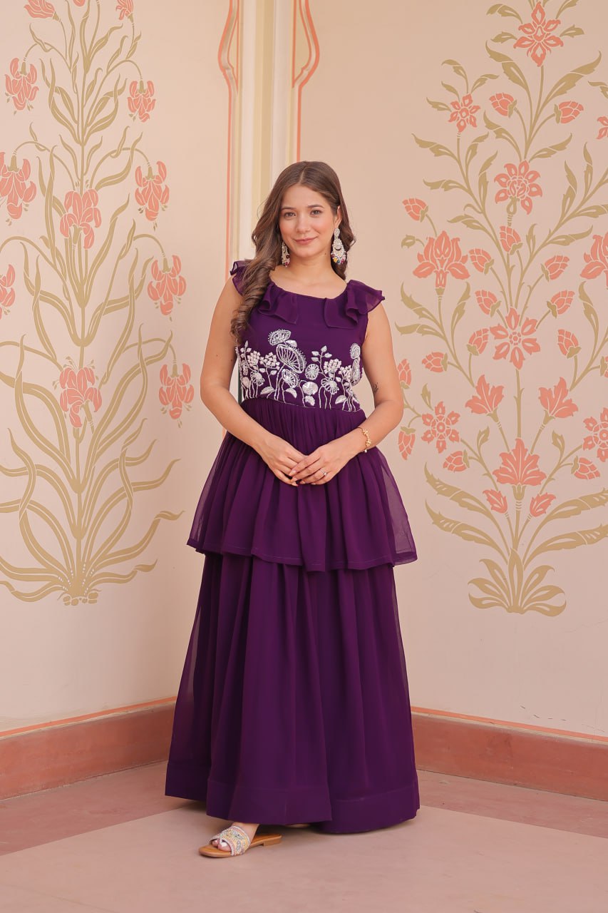 Sleeveless Faux Blooming Beads Embroidered Gown – Party & Festive Wear