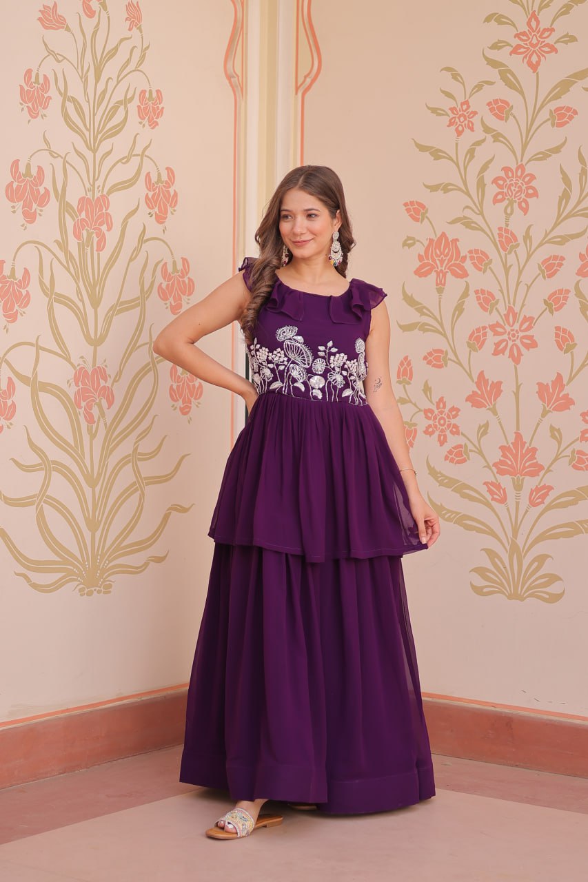 Sleeveless Faux Blooming Beads Embroidered Gown – Party & Festive Wear