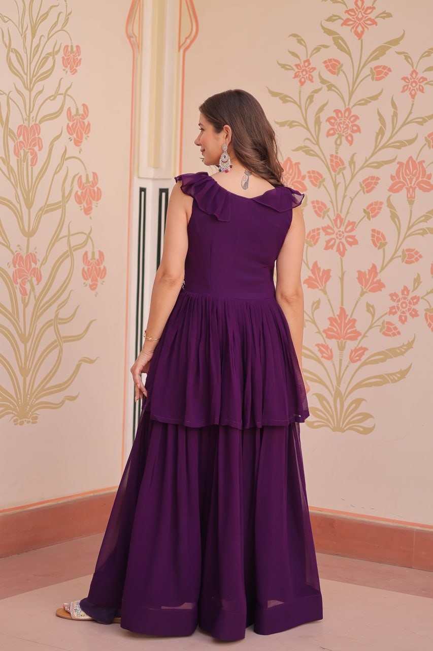 Sleeveless Faux Blooming Beads Embroidered Gown – Party & Festive Wear