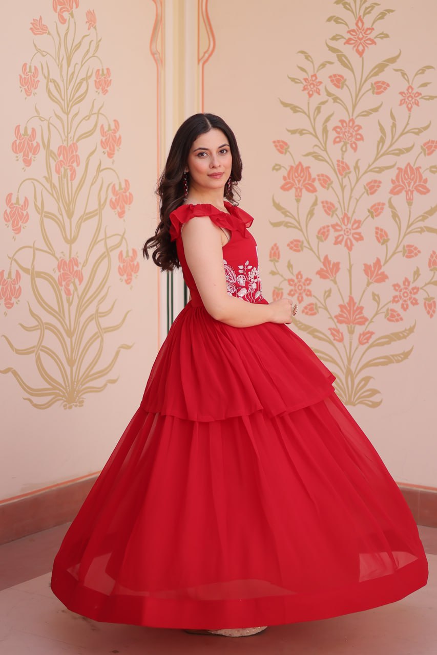 Sleeveless Faux Blooming Beads Embroidered Gown – Party & Festive Wear