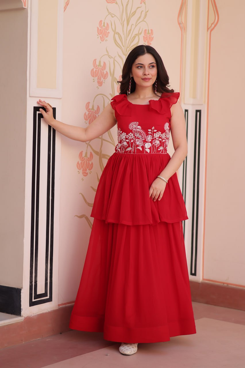 Sleeveless Faux Blooming Beads Embroidered Gown – Party & Festive Wear