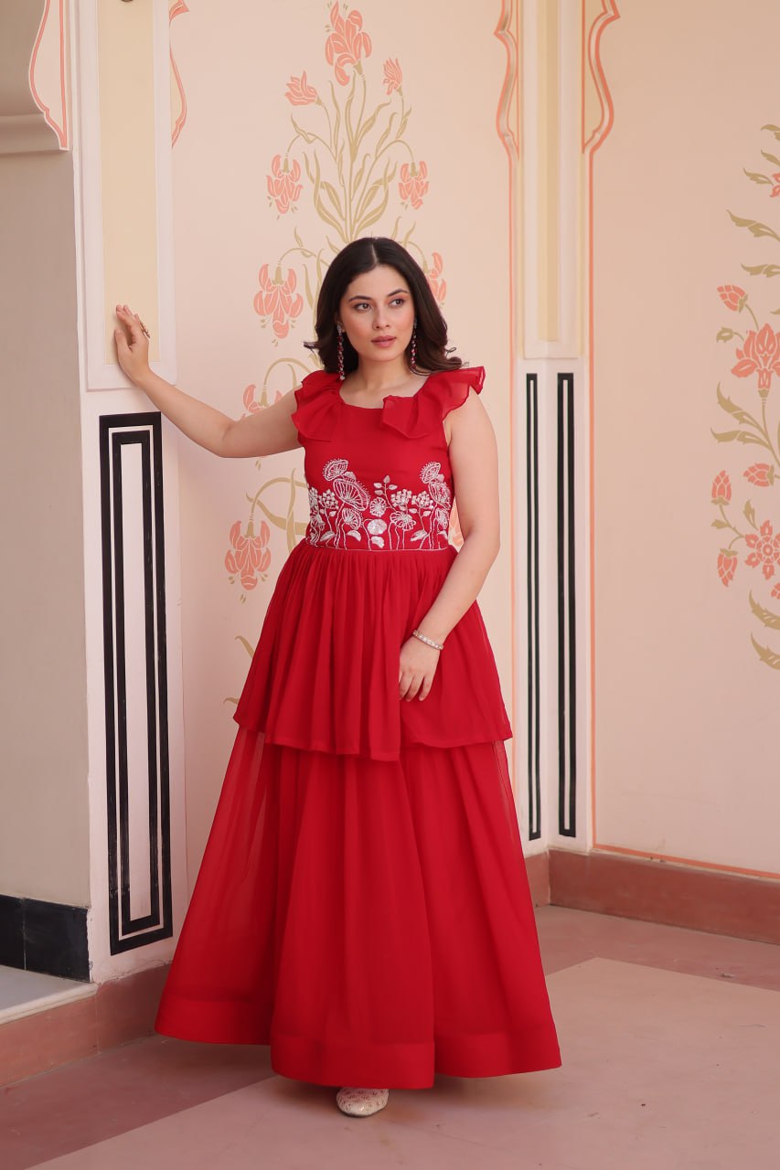 Sleeveless Faux Blooming Beads Embroidered Gown – Party & Festive Wear