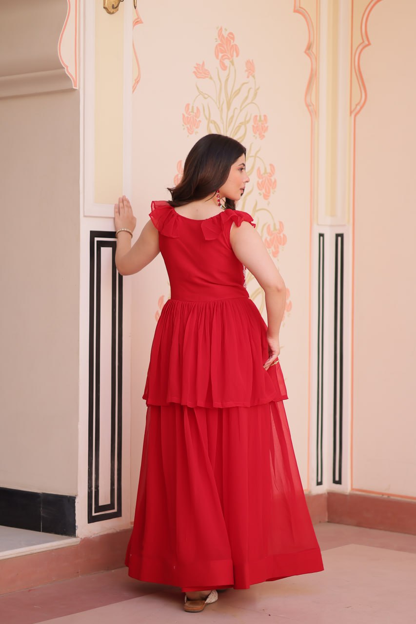 Sleeveless Faux Blooming Beads Embroidered Gown – Party & Festive Wear