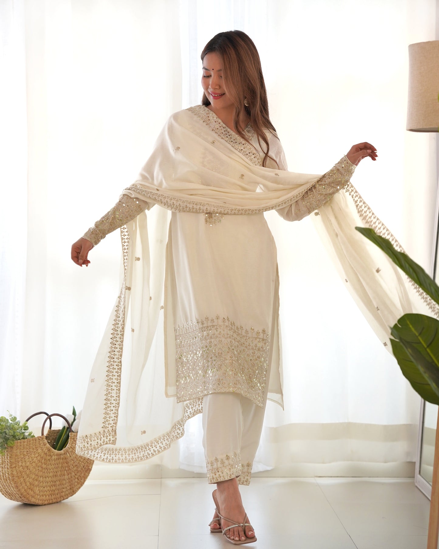 Grace in Every Thread – Chinon Silk Embroidered Kurta Set - Ethnicwish