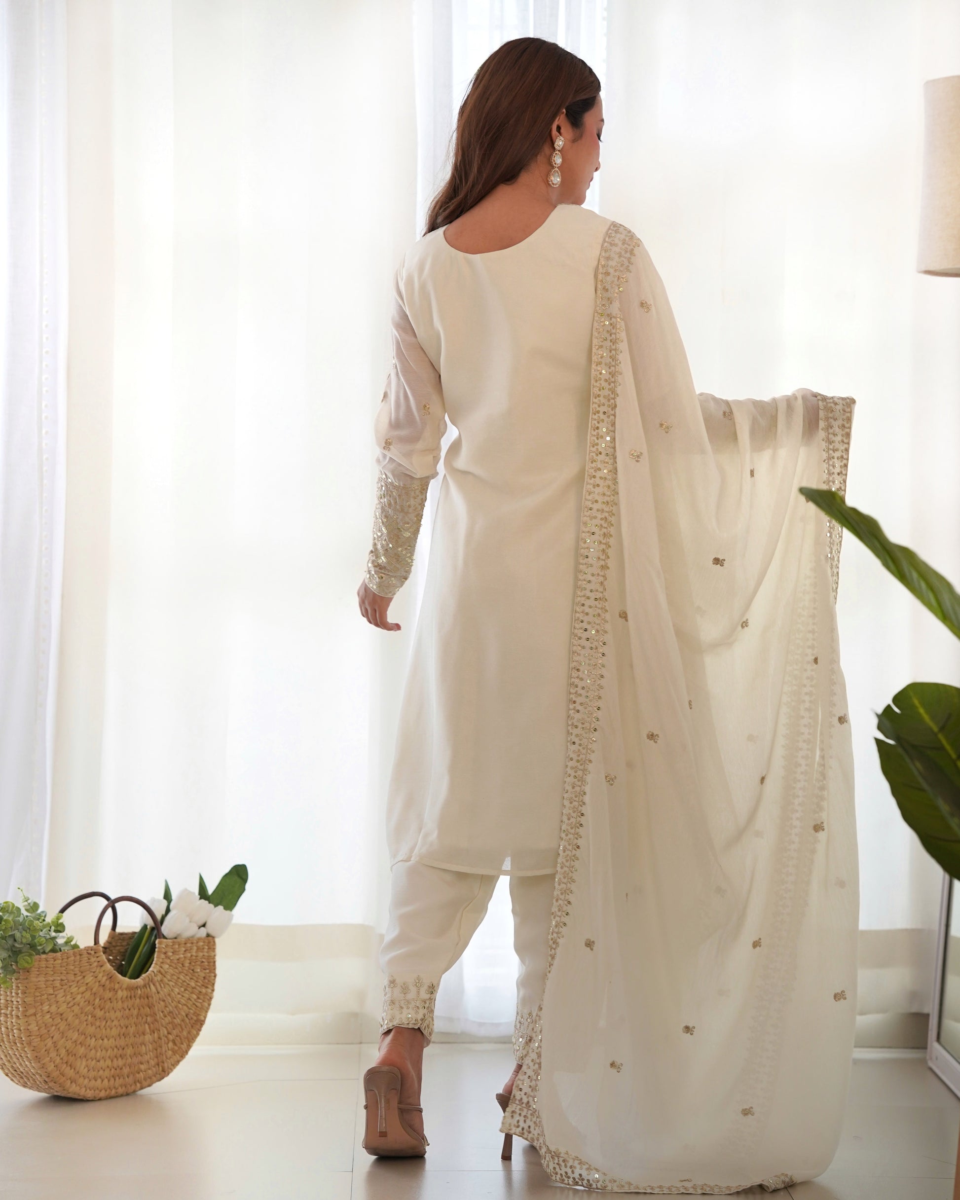 Grace in Every Thread – Chinon Silk Embroidered Kurta Set - Ethnicwish