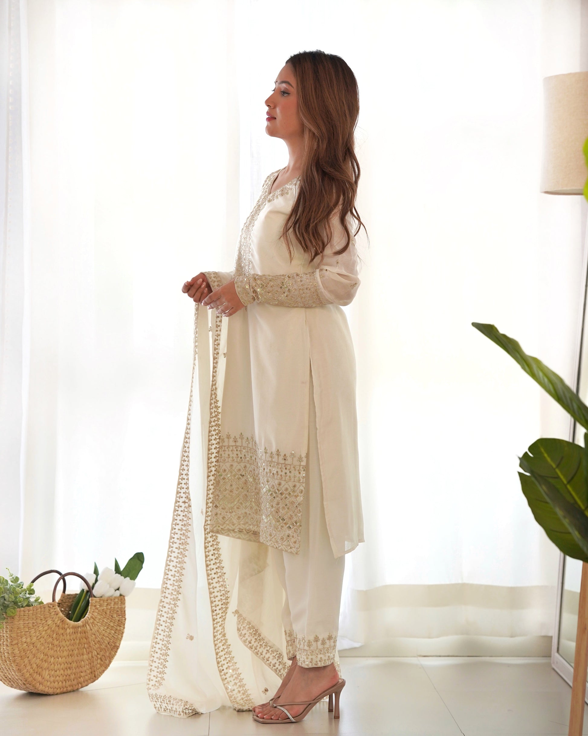 Grace in Every Thread – Chinon Silk Embroidered Kurta Set - Ethnicwish
