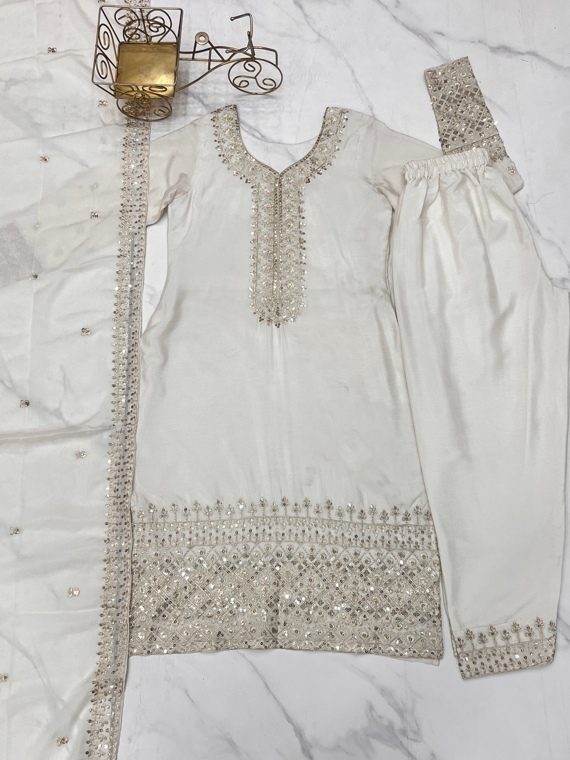 Grace in Every Thread – Chinon Silk Embroidered Kurta Set - Ethnicwish