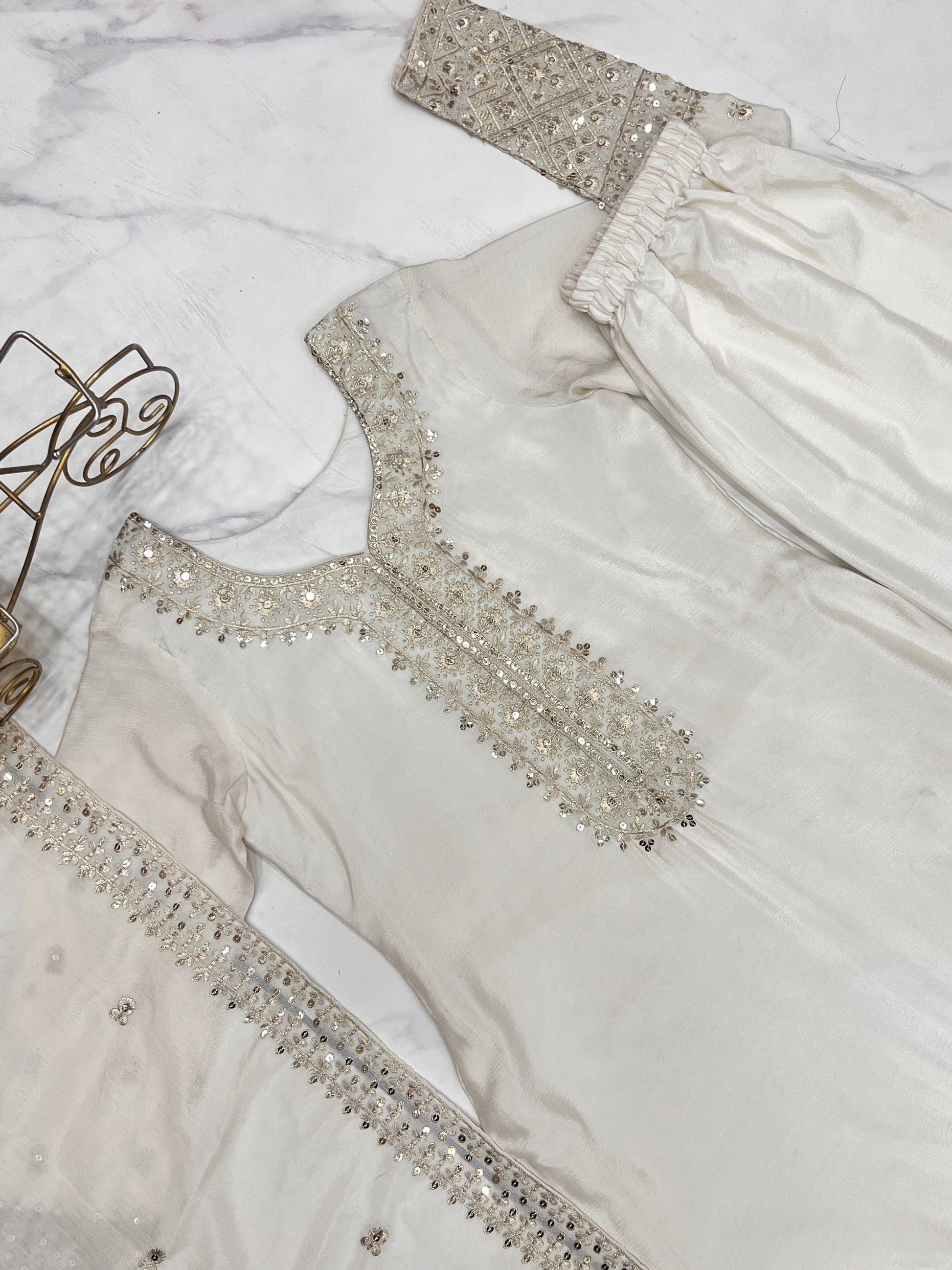 Grace in Every Thread – Chinon Silk Embroidered Kurta Set - Ethnicwish