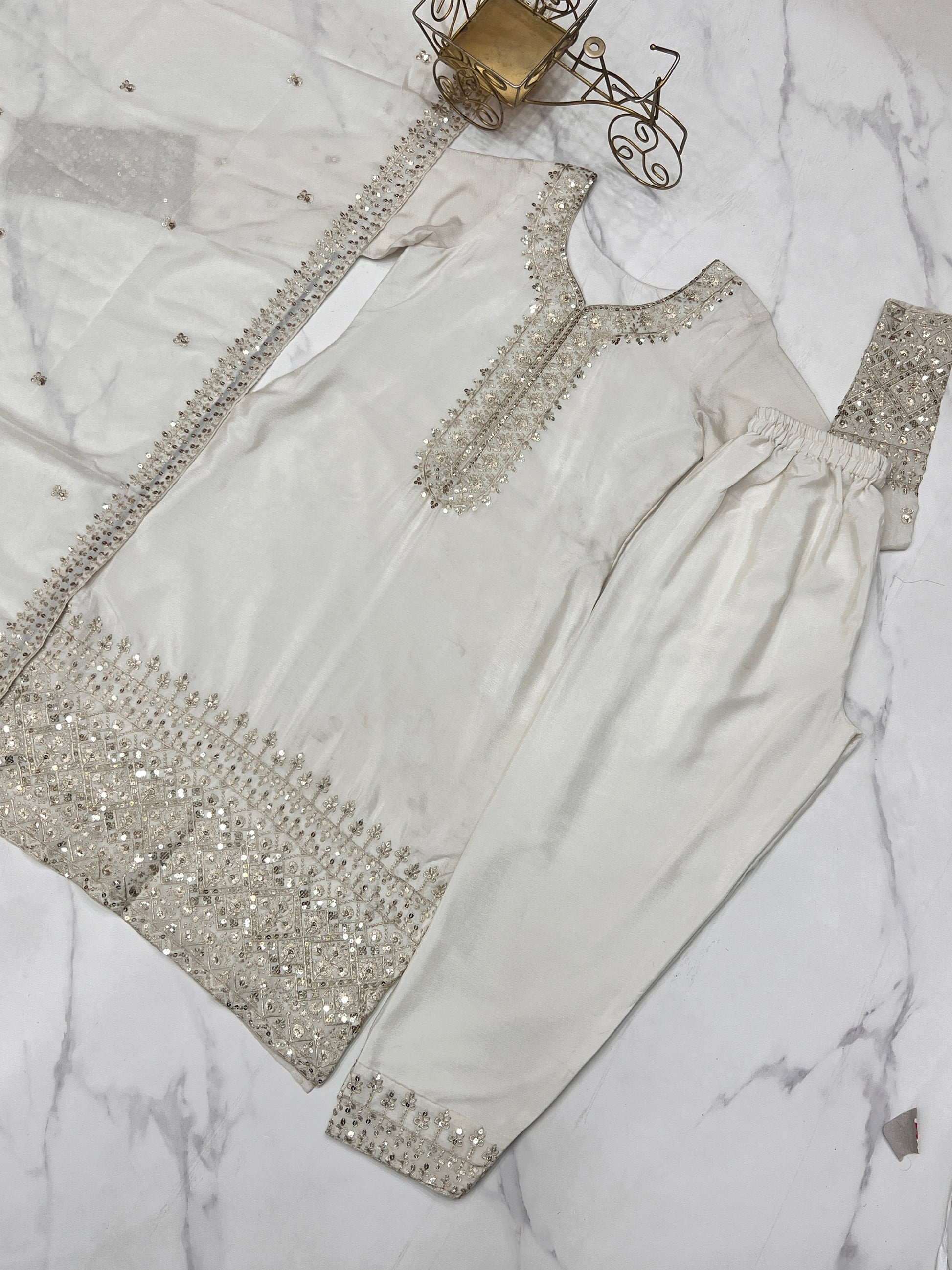 Grace in Every Thread – Chinon Silk Embroidered Kurta Set - Ethnicwish