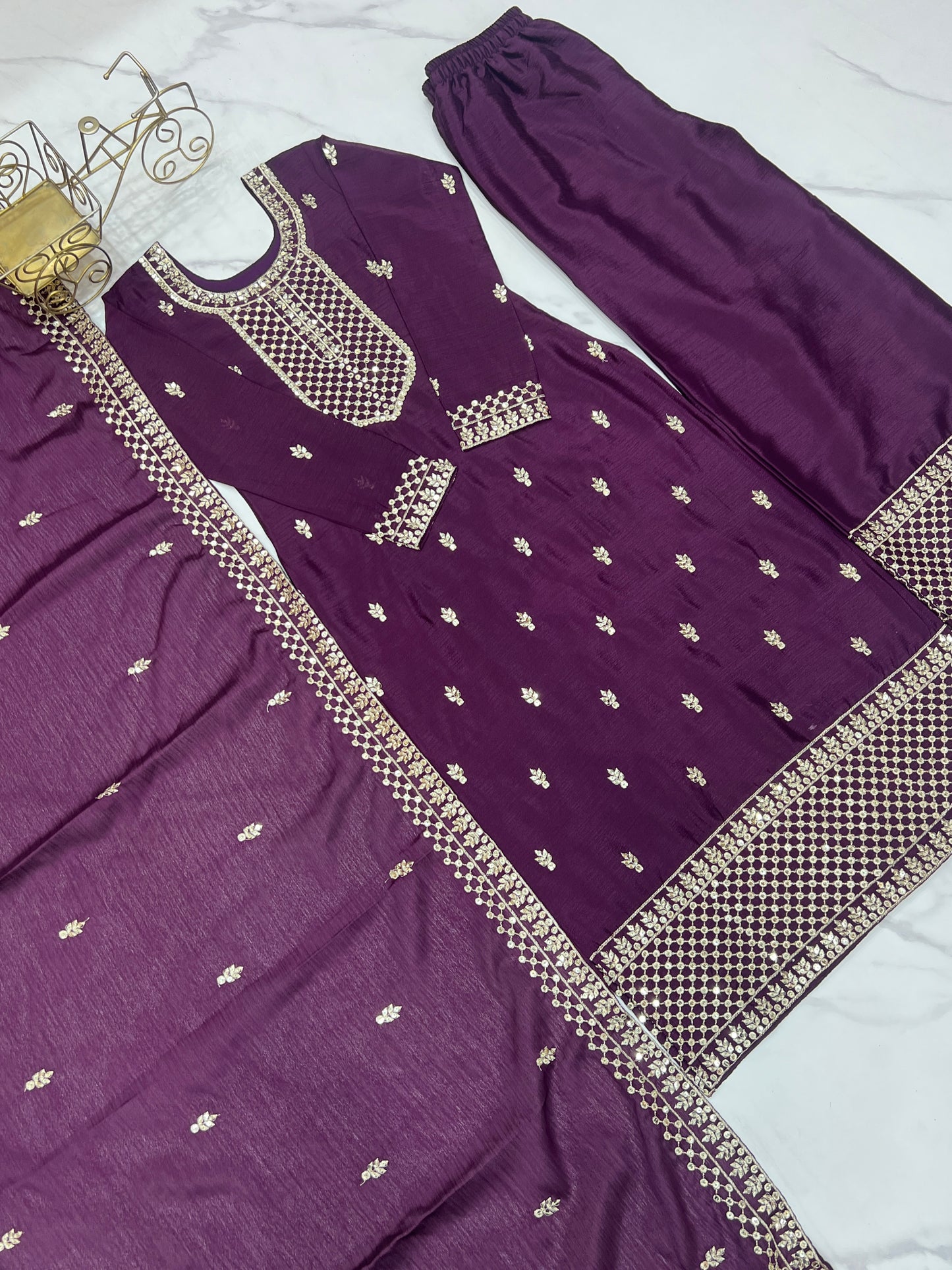 Elegant Embroidered Chinon Silk Kurta Set – A Touch of Royalty