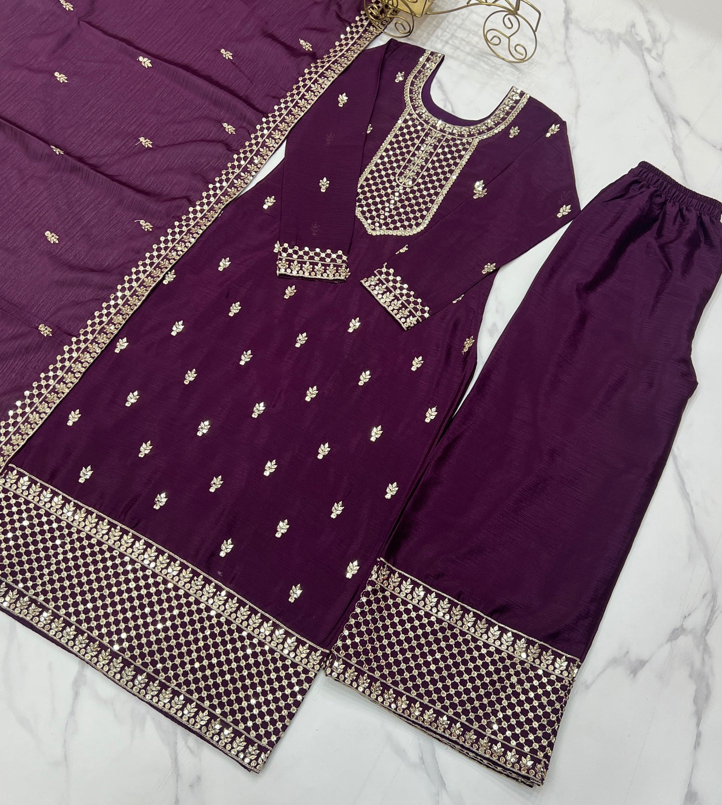 Elegant Embroidered Chinon Silk Kurta Set – A Touch of Royalty