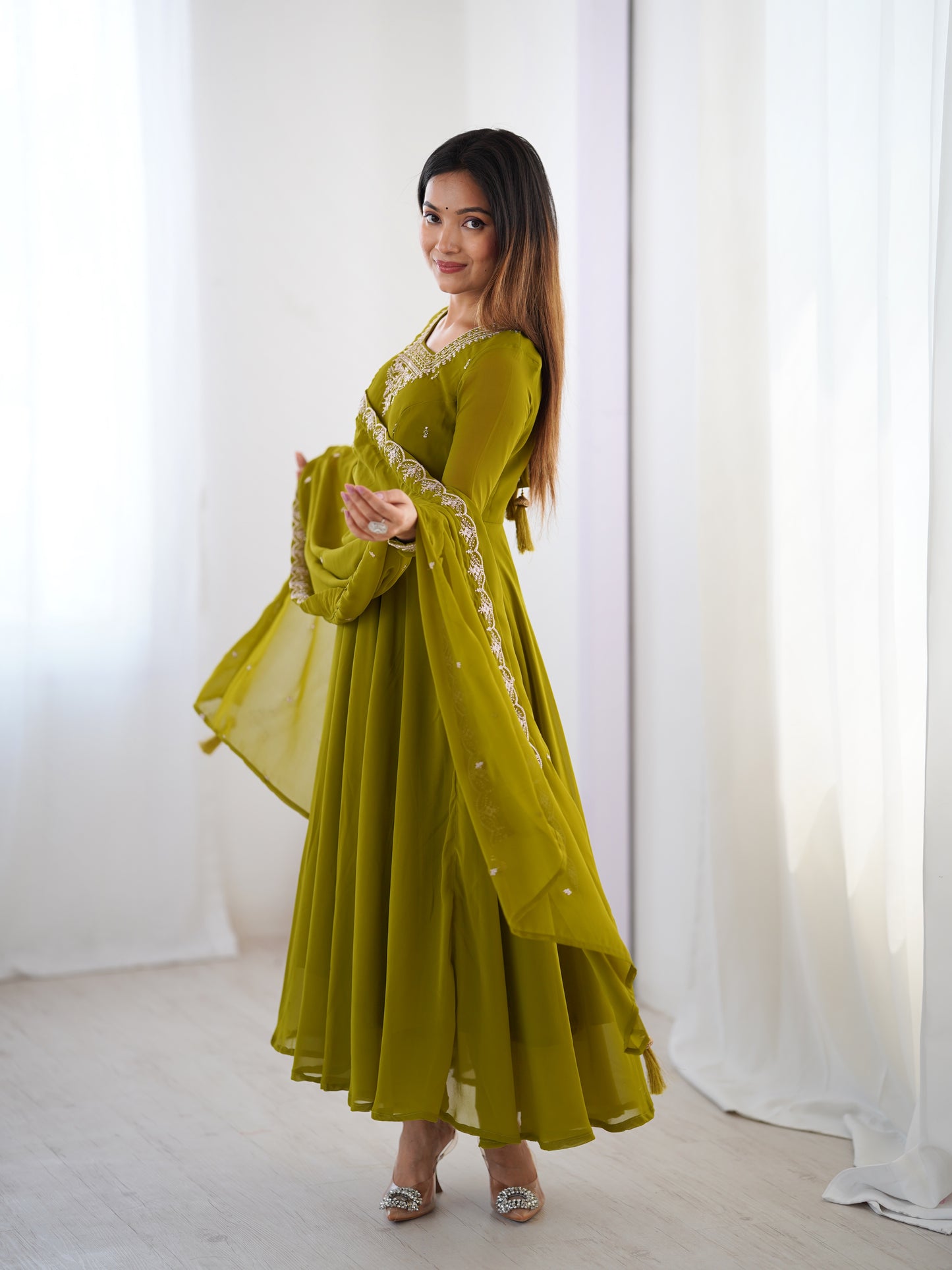 Premium Embroidered Faux Georgette Anarkali Set – Fully Stitched & Elegant