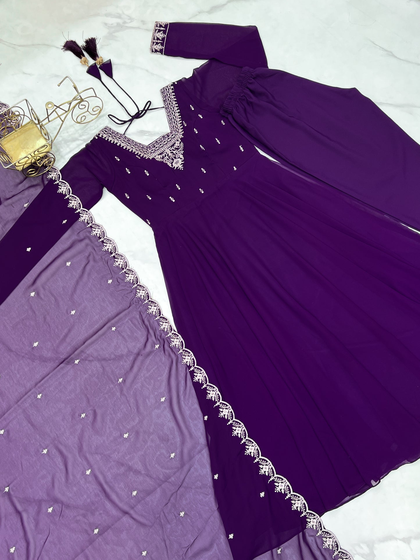Premium Embroidered Faux Georgette Anarkali Set – Fully Stitched & Elegant