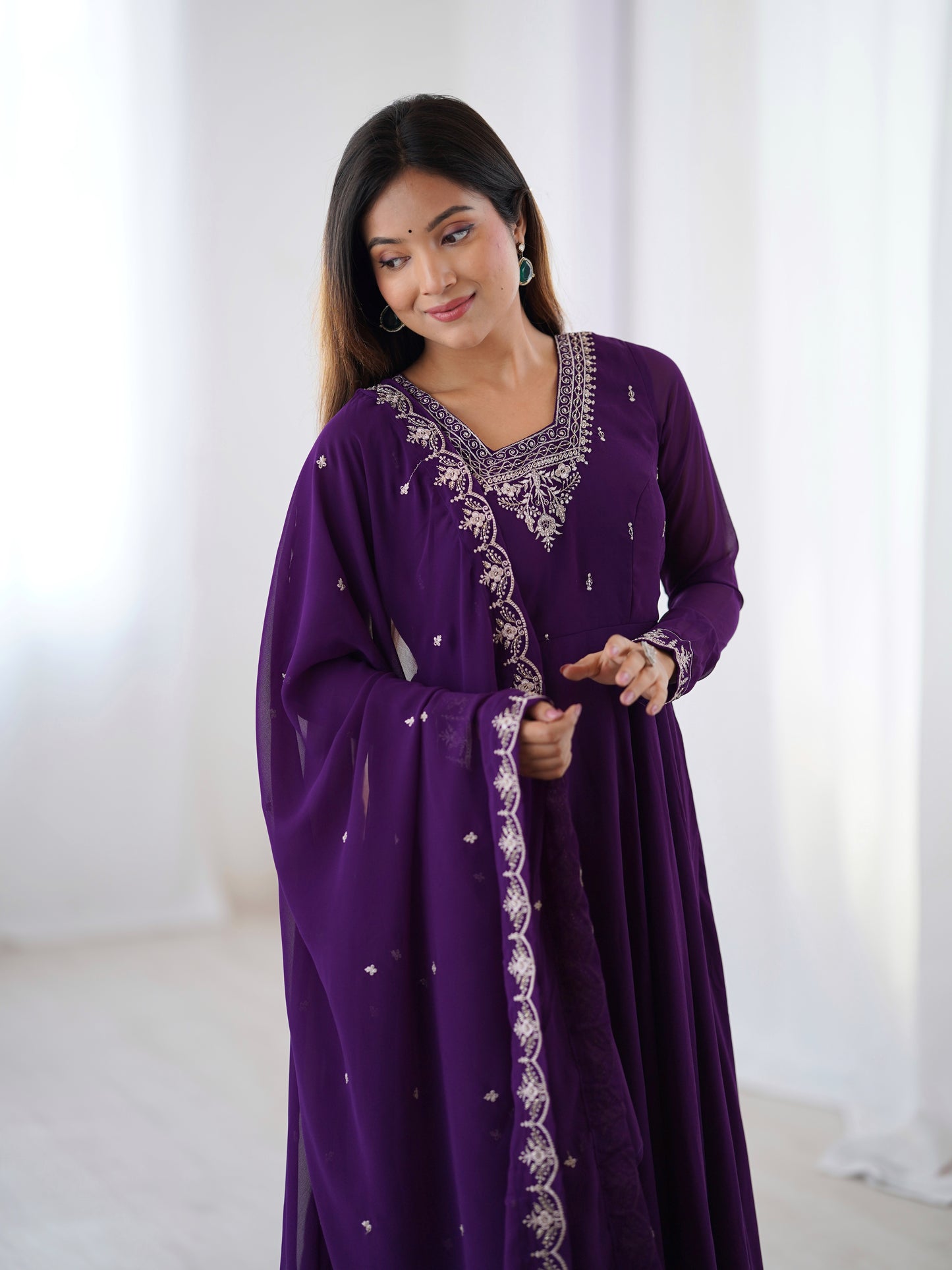 Premium Embroidered Faux Georgette Anarkali Set – Fully Stitched & Elegant
