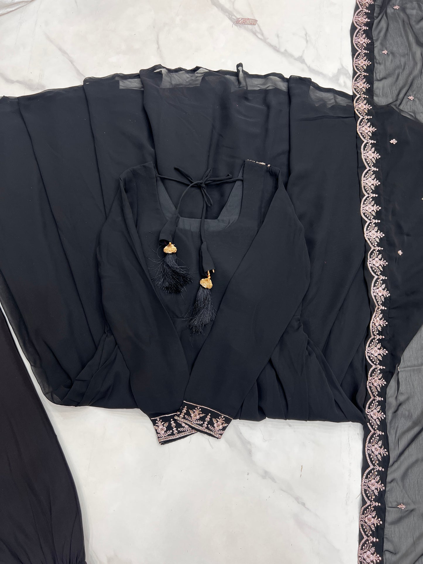 Premium Embroidered Faux Georgette Anarkali Set – Fully Stitched & Elegant