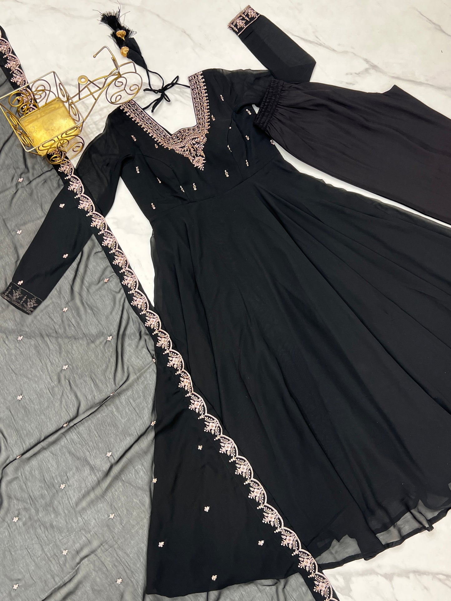 Premium Embroidered Faux Georgette Anarkali Set – Fully Stitched & Elegant