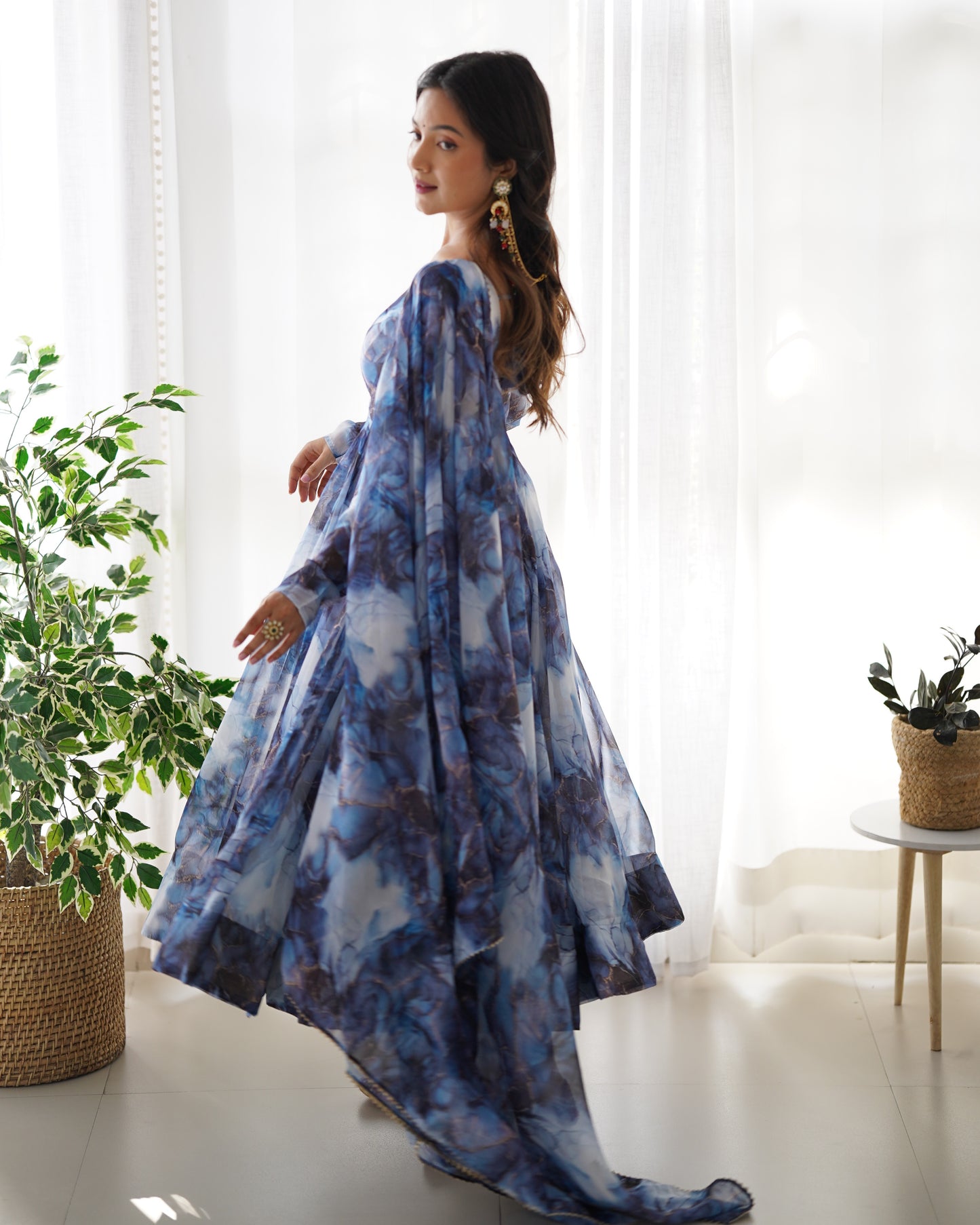 Amazing Soft Organza Silk Marble Print Anarkali Set – Fully Stitched & Ready to Wear